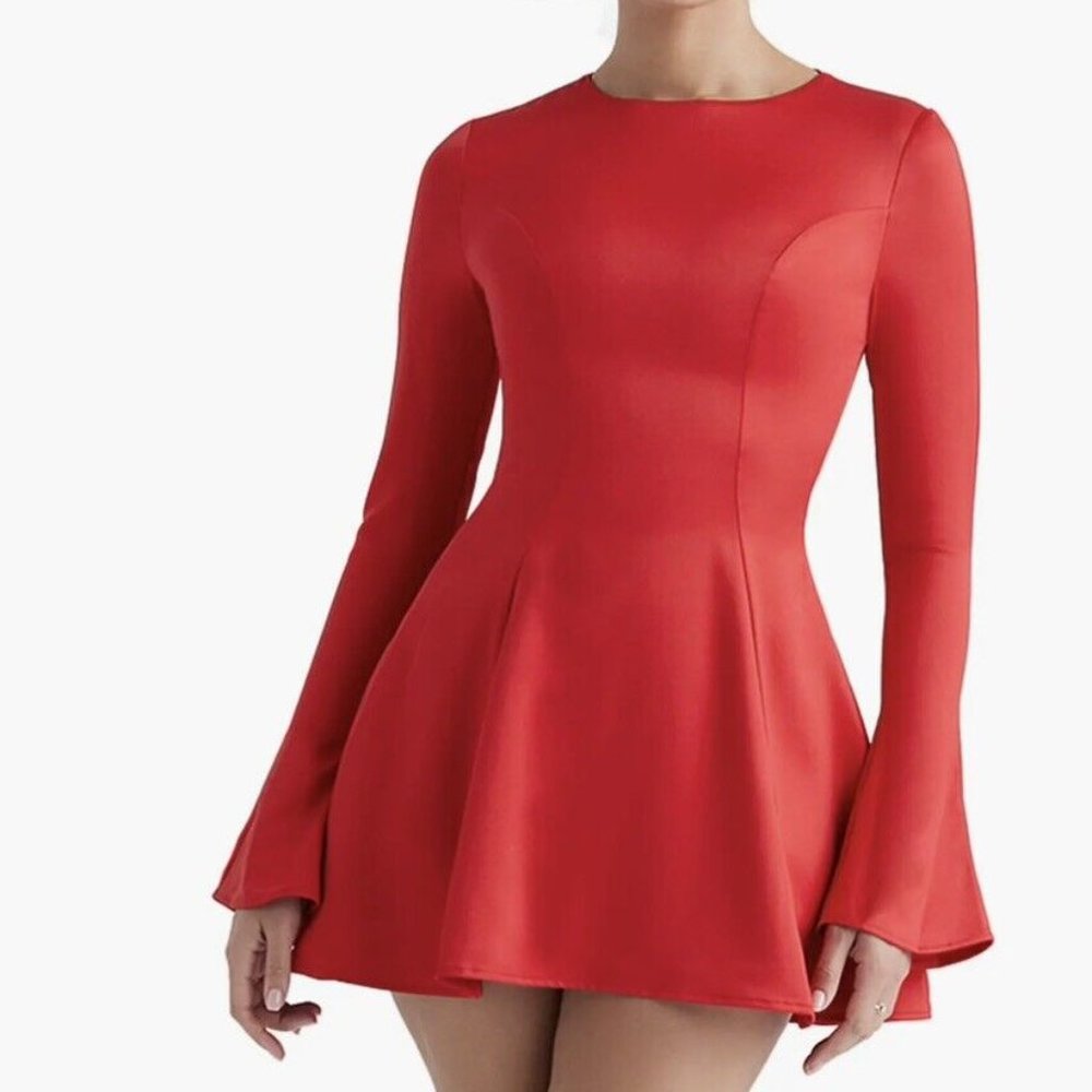 House of CB Sacha Bell Sleeve Satin Mini Dress - FCM44